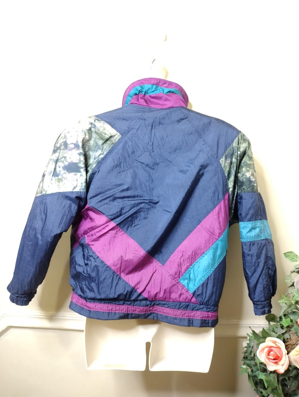 Vintage 1980's Otello Pelle Navy, Teal & Purple Nylon Ski Jacket - Picture 4 of 9